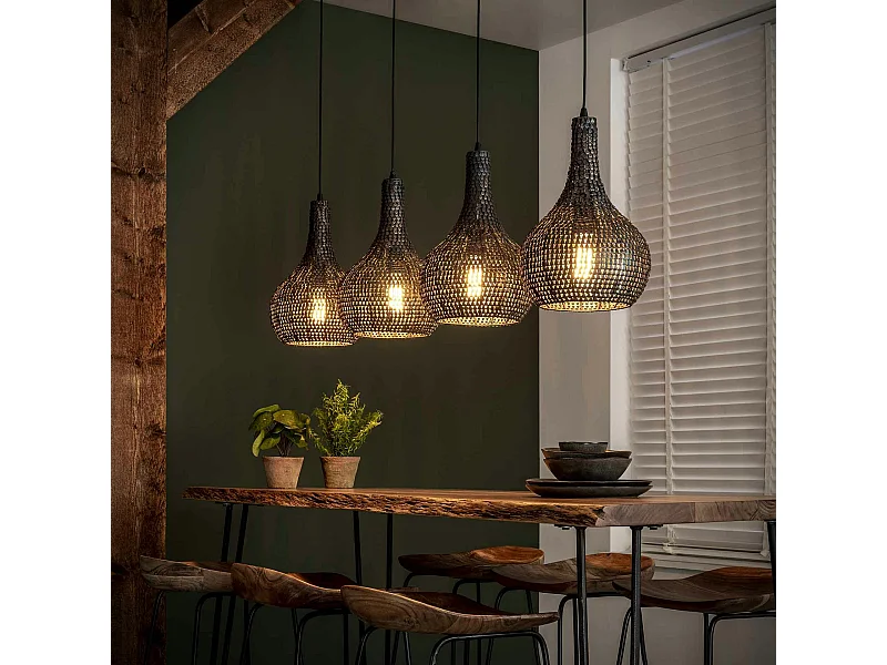 Suspension contemporaine 4 lampes gouttes effet maille TRIBECA
