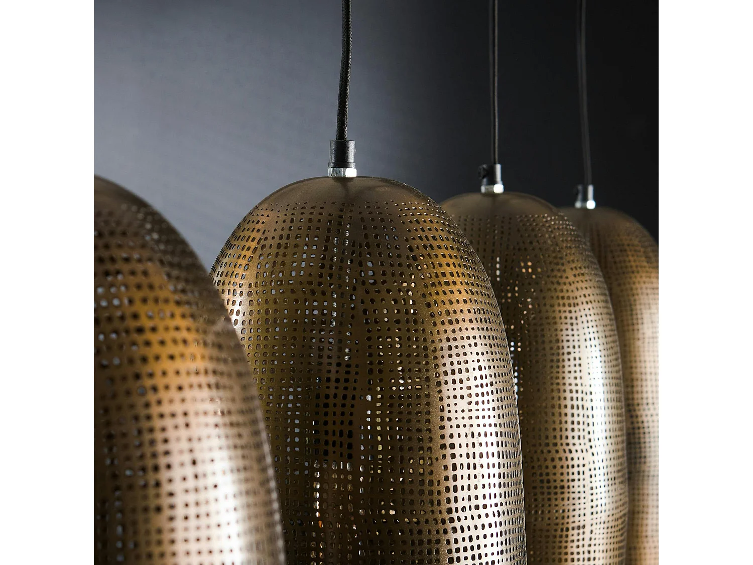 Suspension salle à manger 4 lampes cuivrées forme ellipse RALF