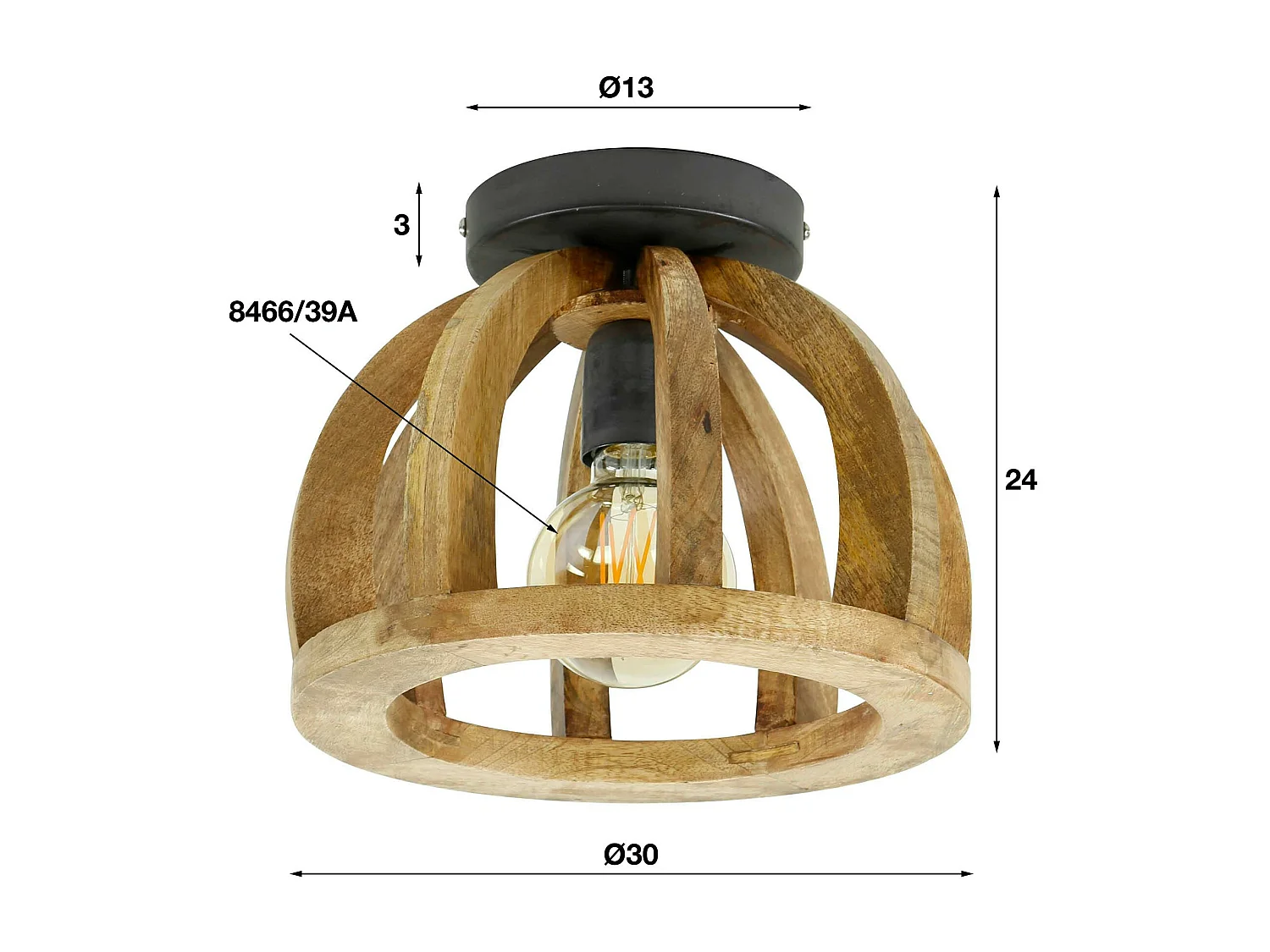 Plafonnier en bois de manguier ajouré LUCKNOW