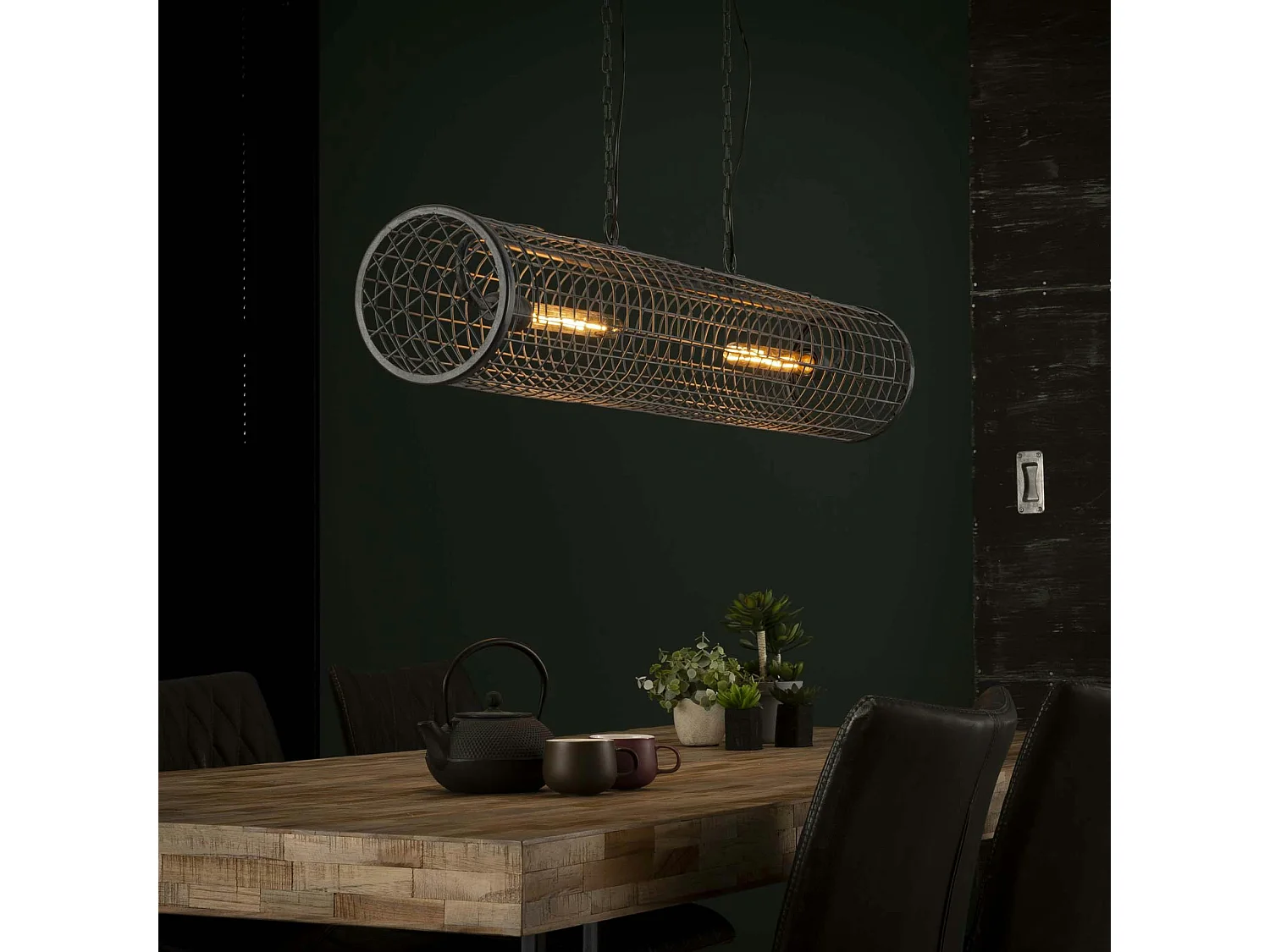 Suspension industrielle cylindre grillagé 2 lampes RALF