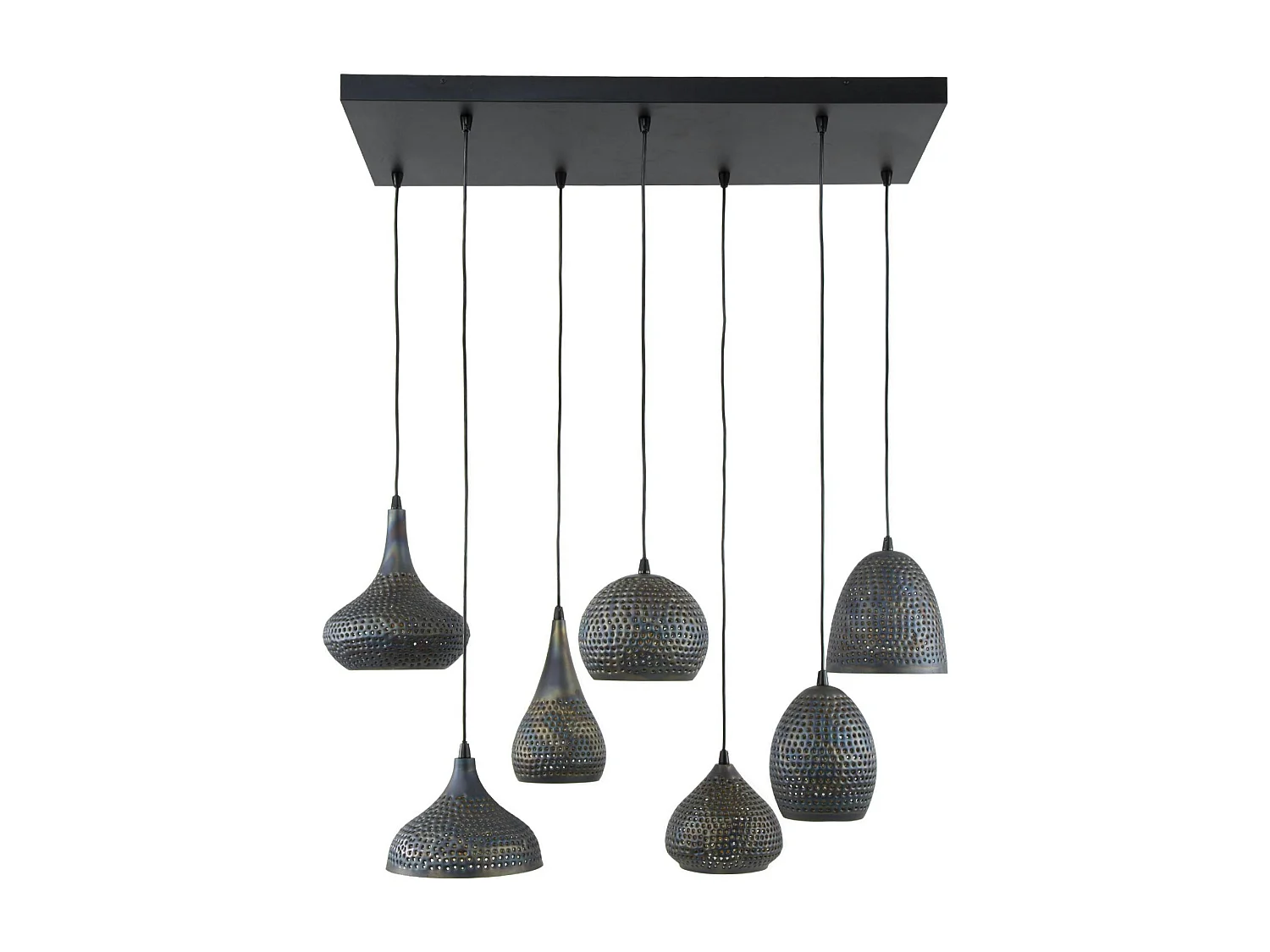 Suspension multiple 7 lampes en métal brun sombre JAVA