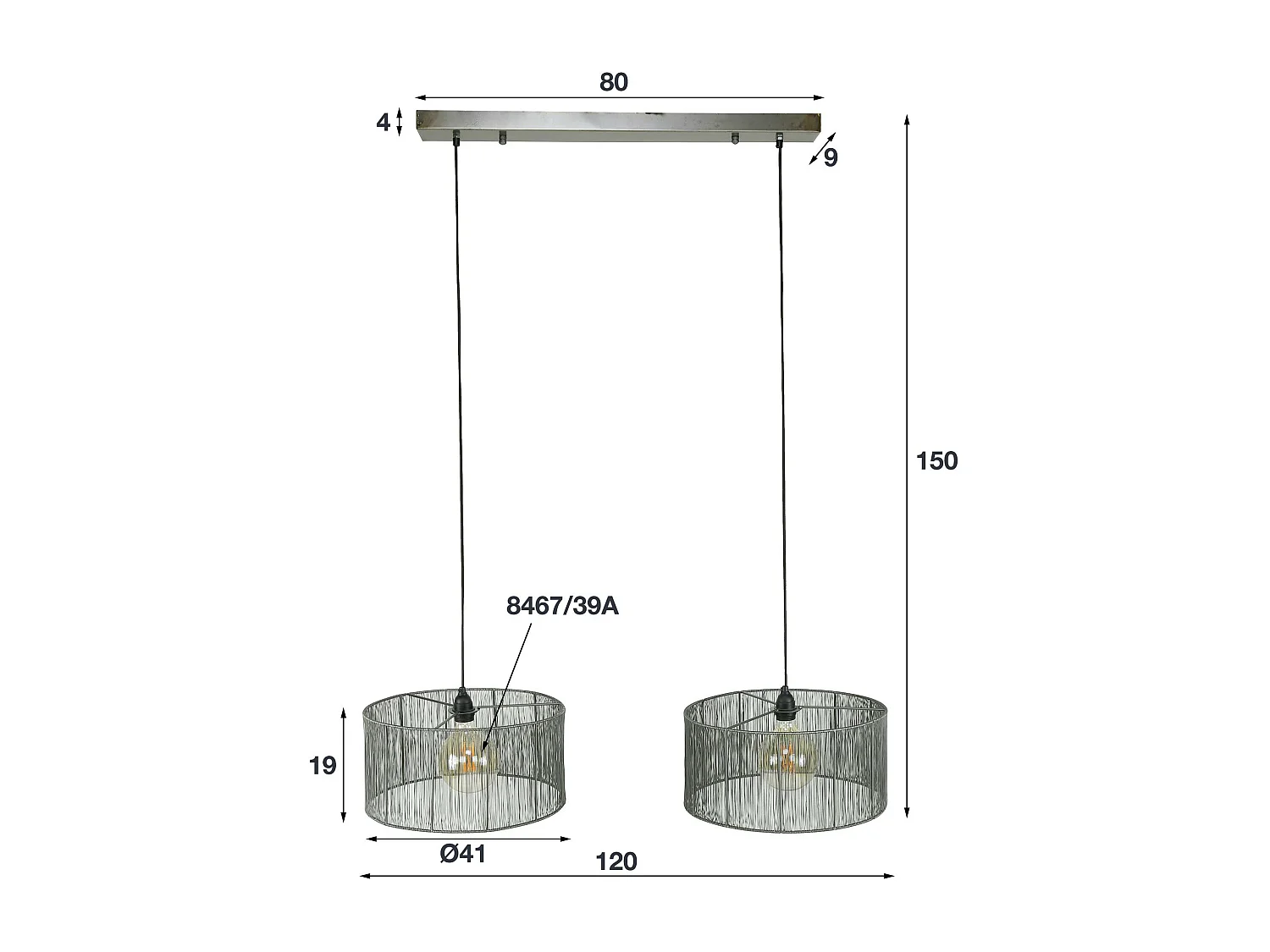 Suspension filaire pour table à manger 2 lampes RALF
