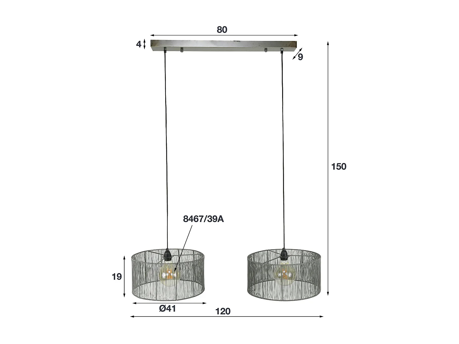 Suspension filaire pour table à manger 2 lampes RALF