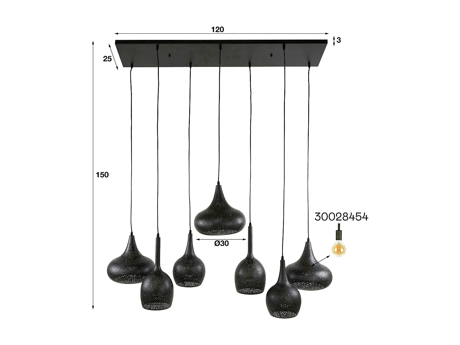 Suspension de table 7 abat-jour métalliques ajourés RALF
