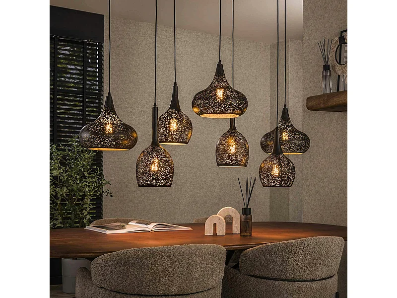 Suspension de table 7 abat-jour métalliques ajourés RALF