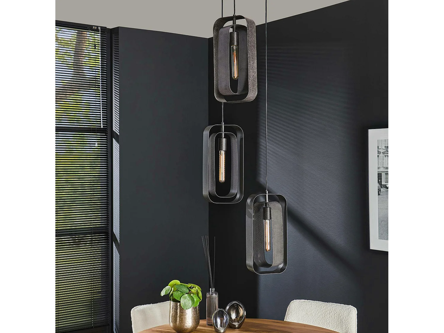 Suspension industrielle à double cadre 3 lampes RALF