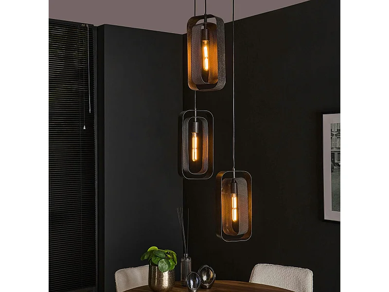 Suspension industrielle à double cadre 3 lampes RALF