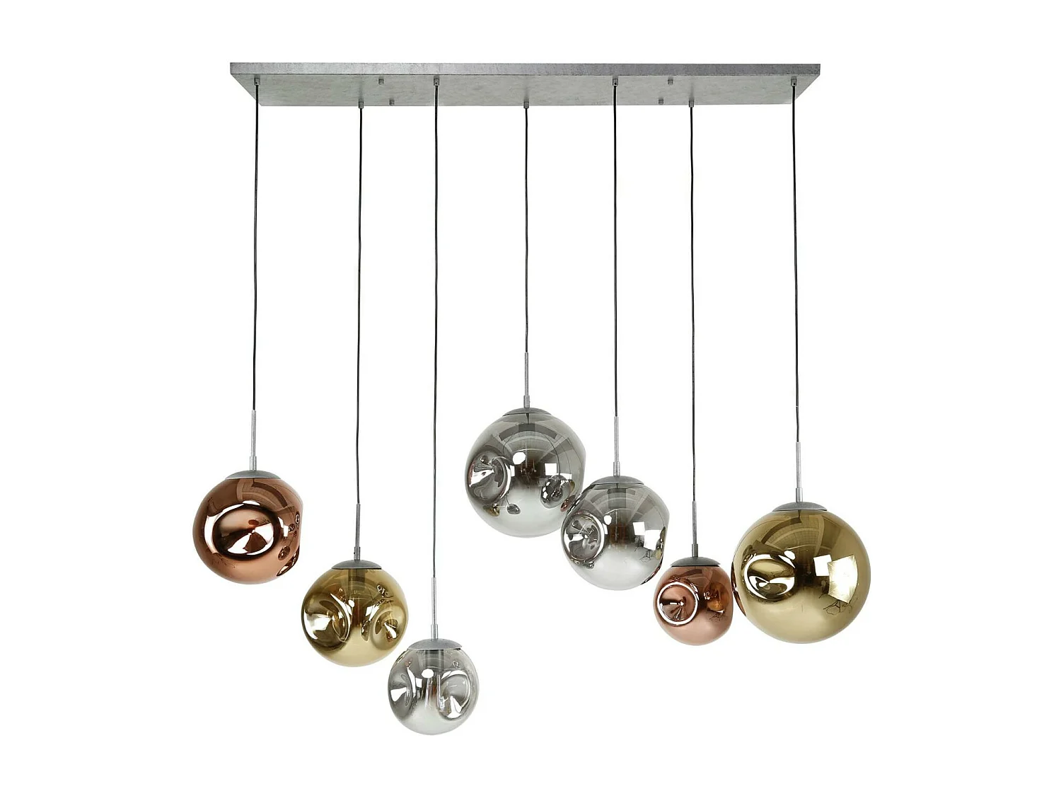 Suspension multiple en verre déformé finition or, cuivre et chrome NIAGARA