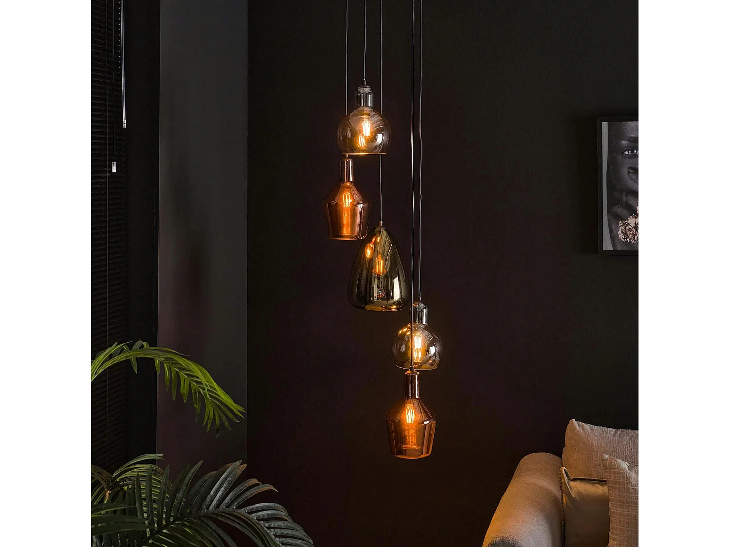 Suspension en verre coloré 5 lampes NOVA