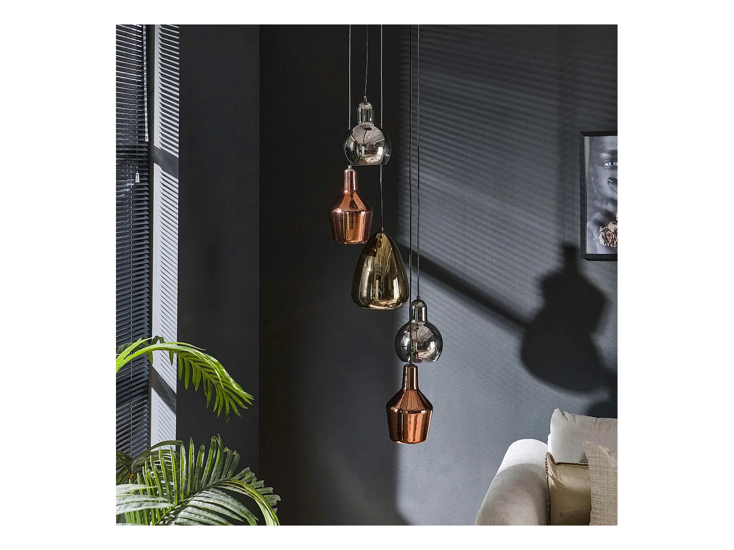 Suspension en verre coloré 5 lampes NOVA