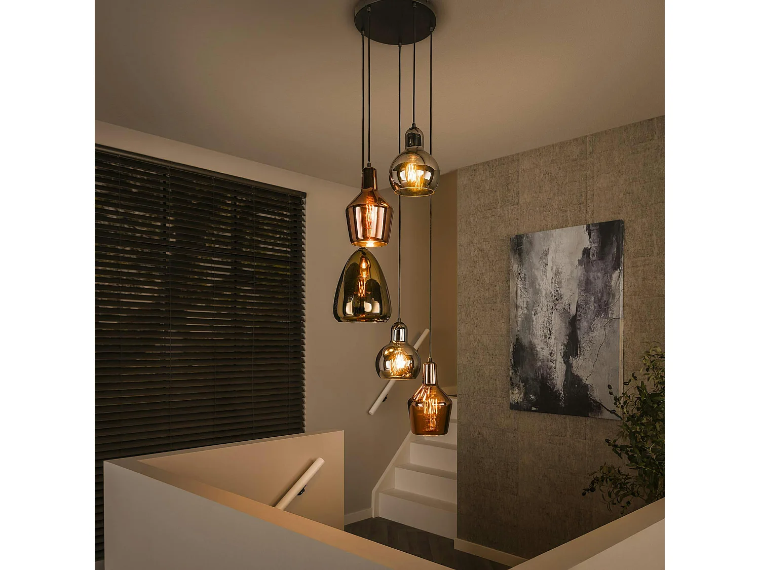 Suspension en verre coloré 5 lampes NOVA