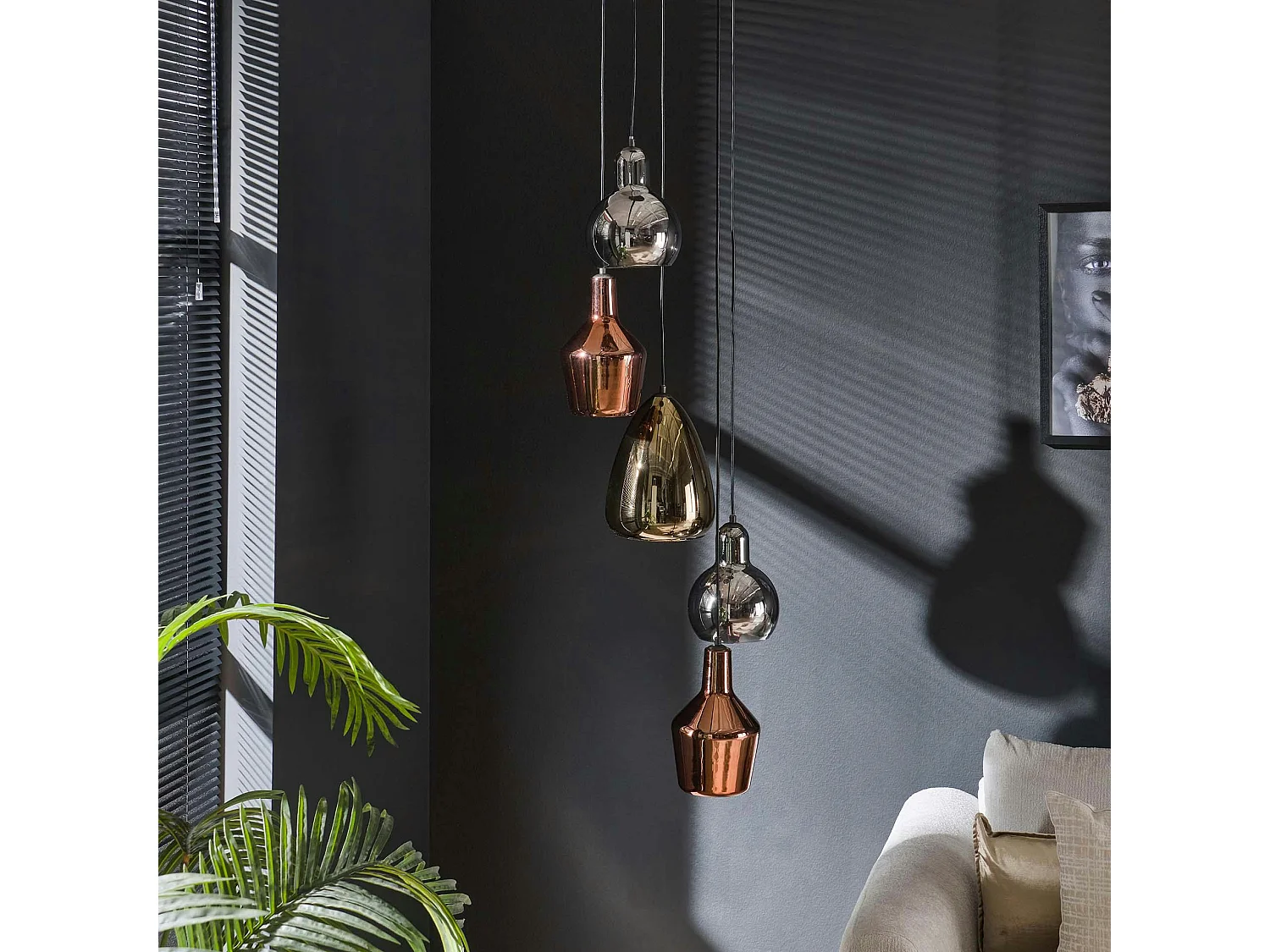 Suspension en verre coloré 5 lampes NOVA