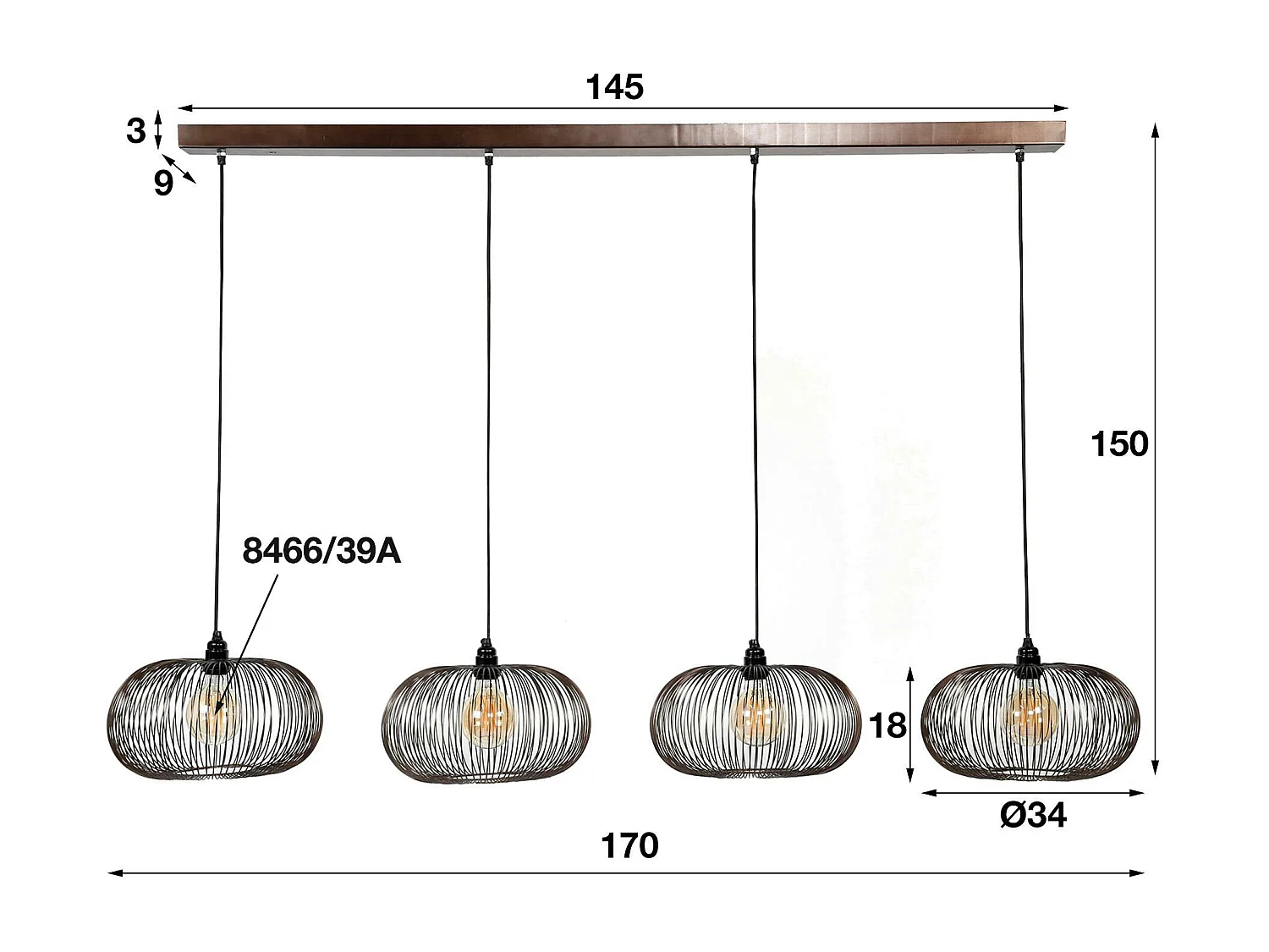 Suspension contemporaine 4 lampes style disques RALF