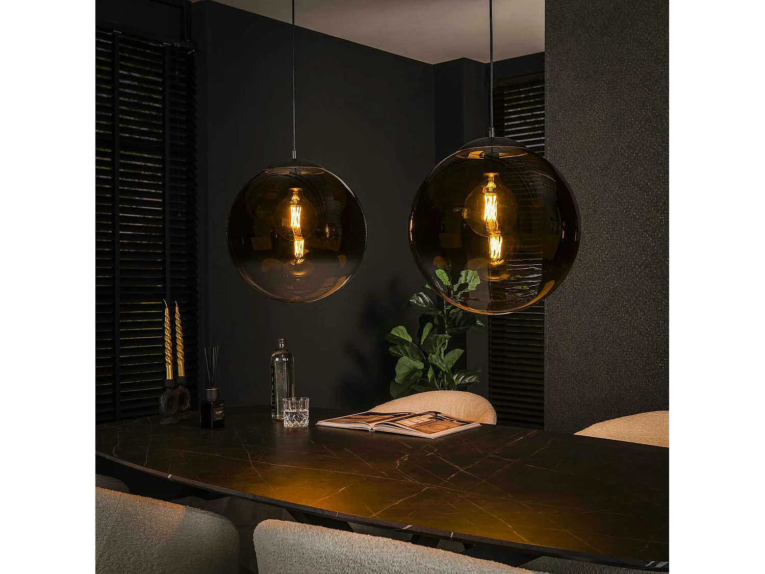 Suspension en verre fumé 2 abat-jour noirs RALF