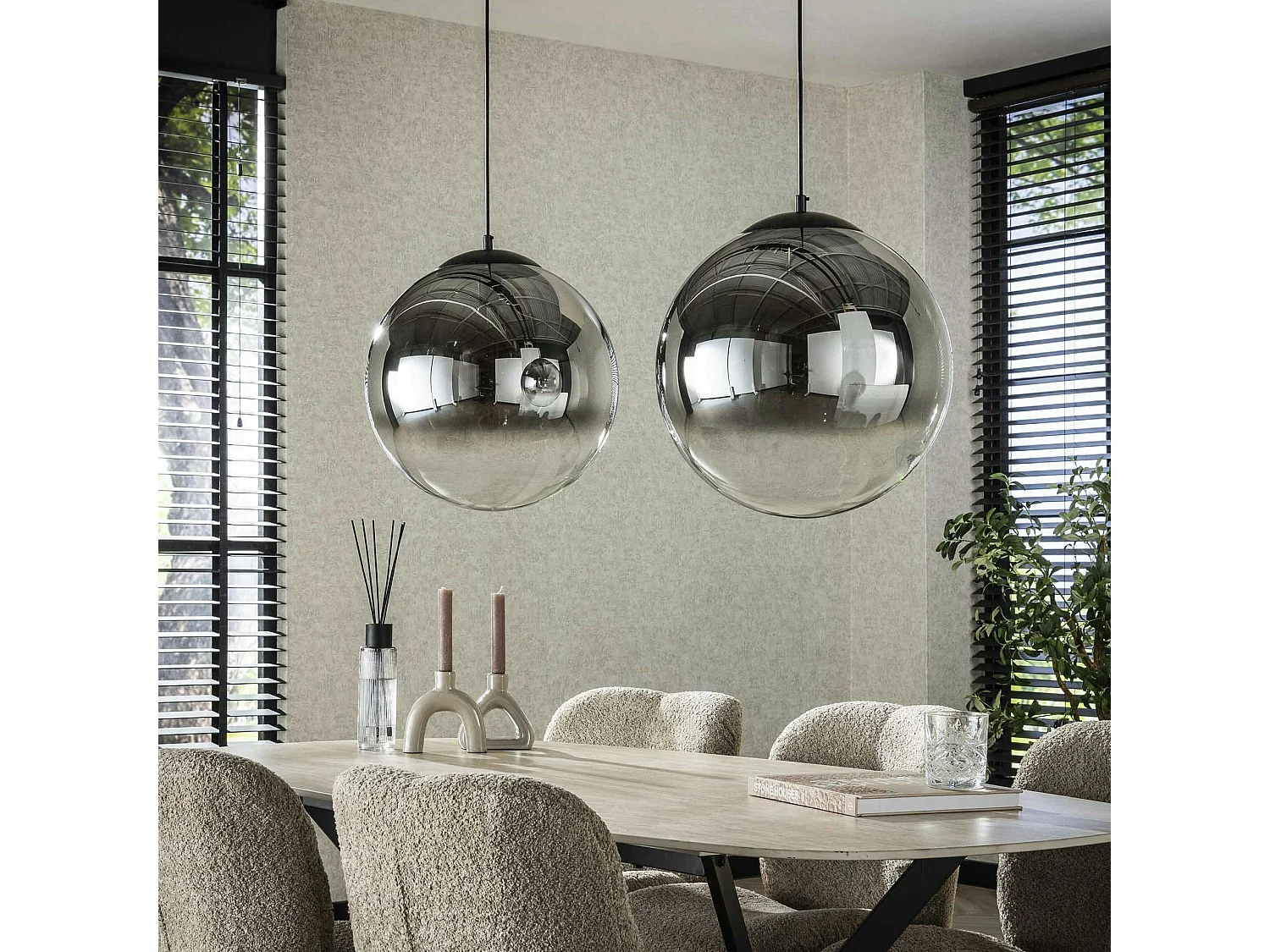 Suspension en verre fumé 2 abat-jour noirs RALF