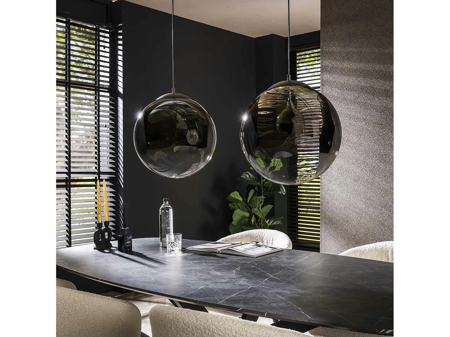 Suspension en verre fumé 2 abat-jour noirs RALF