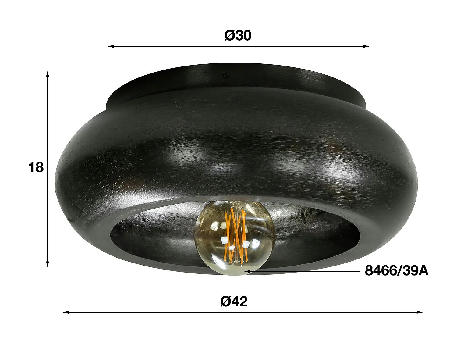 Plafonnier noir en métal D 42 cm RALF