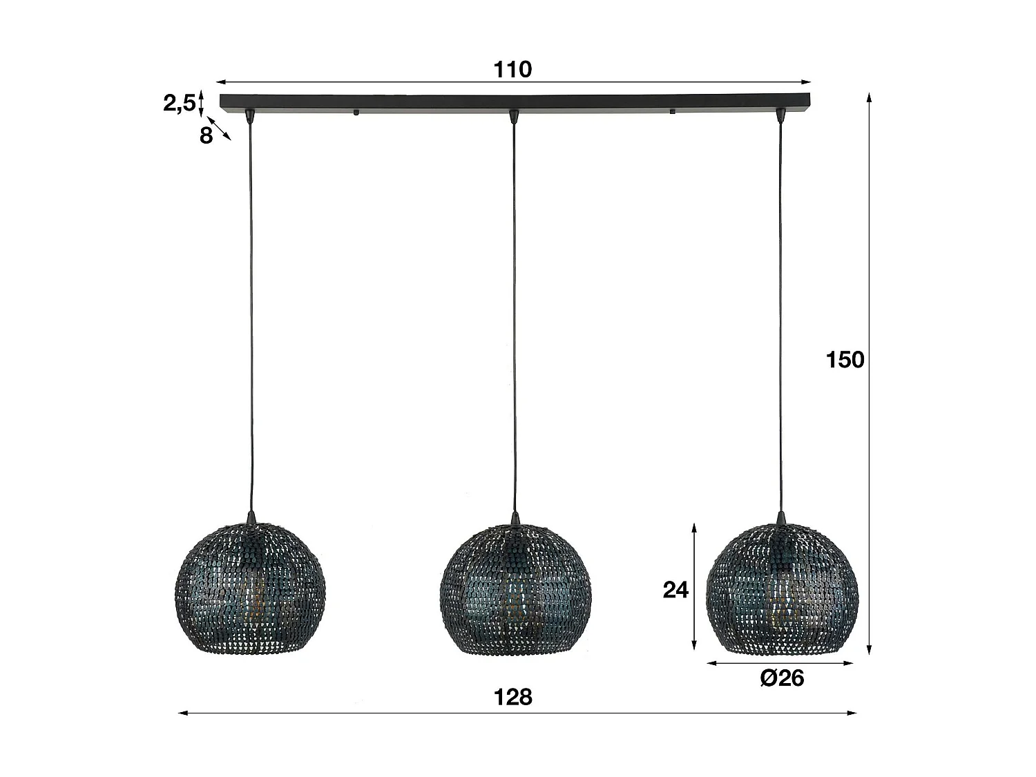 Suspension boule 3 lampes effet mosaïque JAVA
