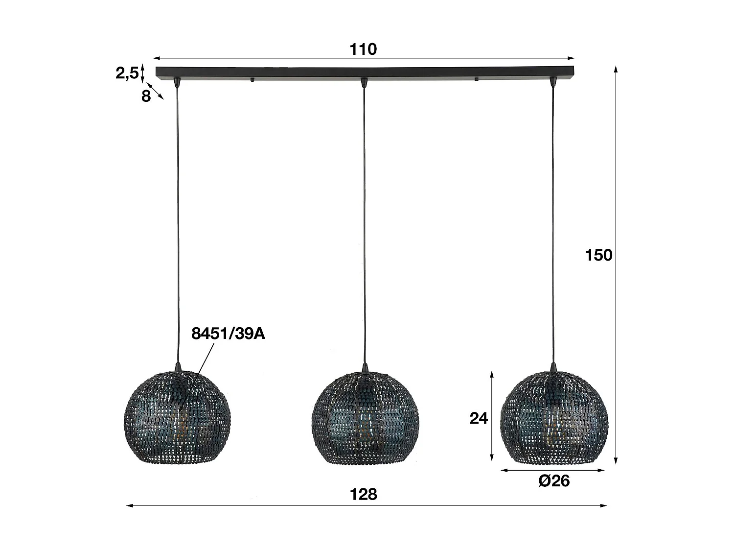 Suspension boule 3 lampes effet mosaïque JAVA