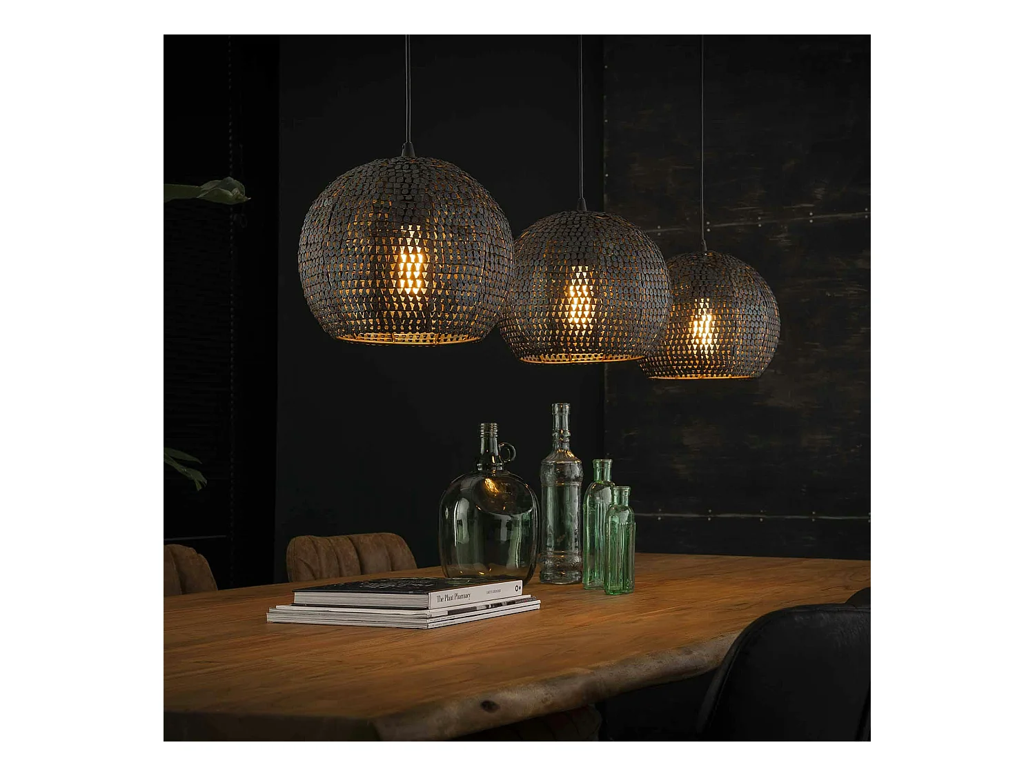Suspension boule 3 lampes effet mosaïque JAVA