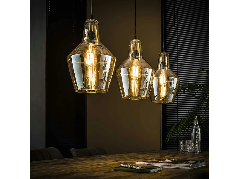 Suspension vintage en verre ambré 3 lampes LUCKNOW