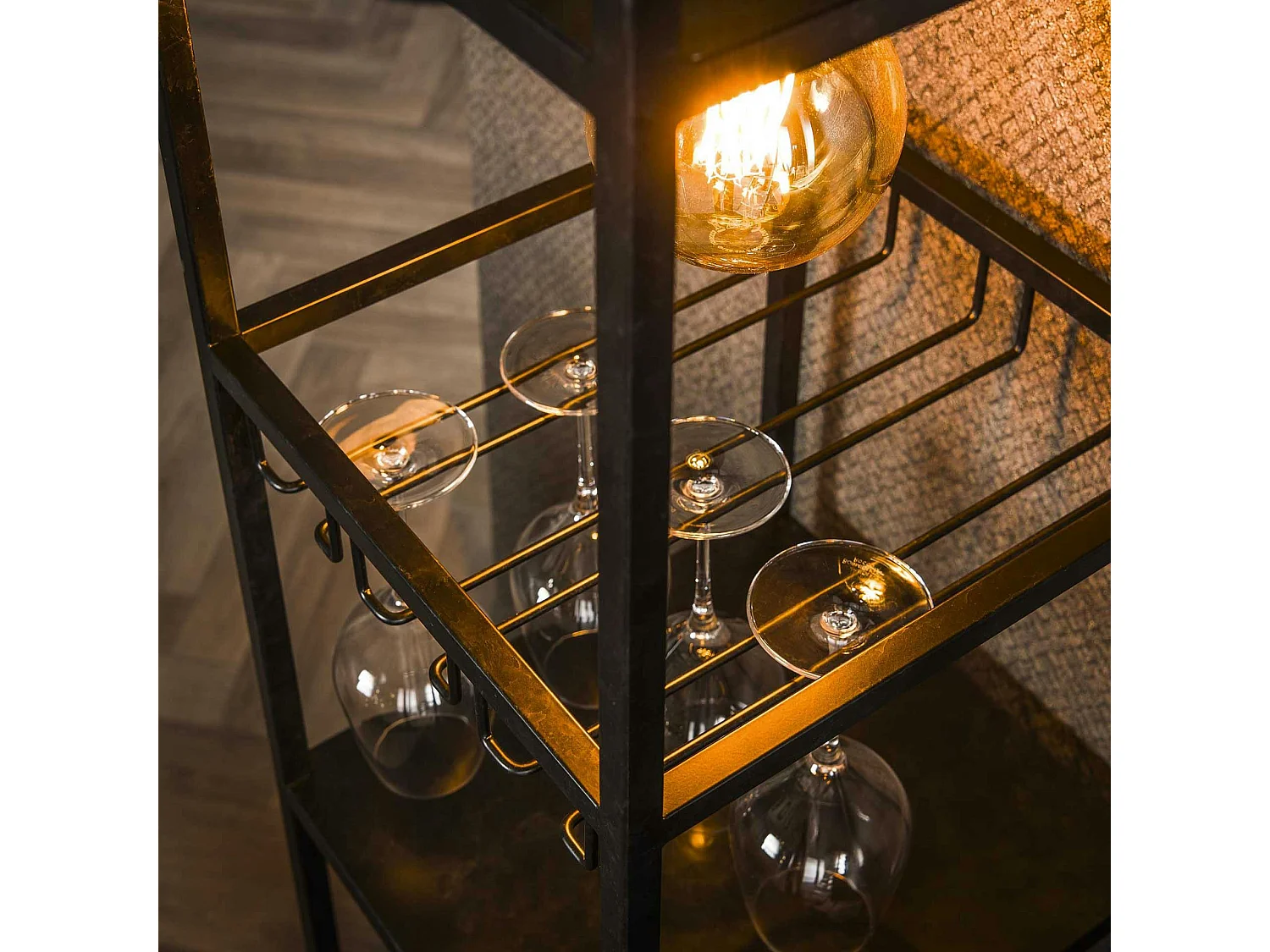 Meuble bar éclairé avec emplacement bouteilles et verres RALF