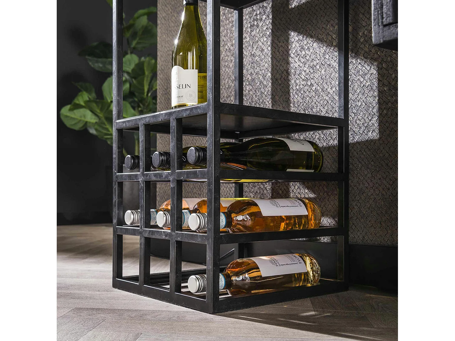 Meuble bar éclairé avec emplacement bouteilles et verres RALF