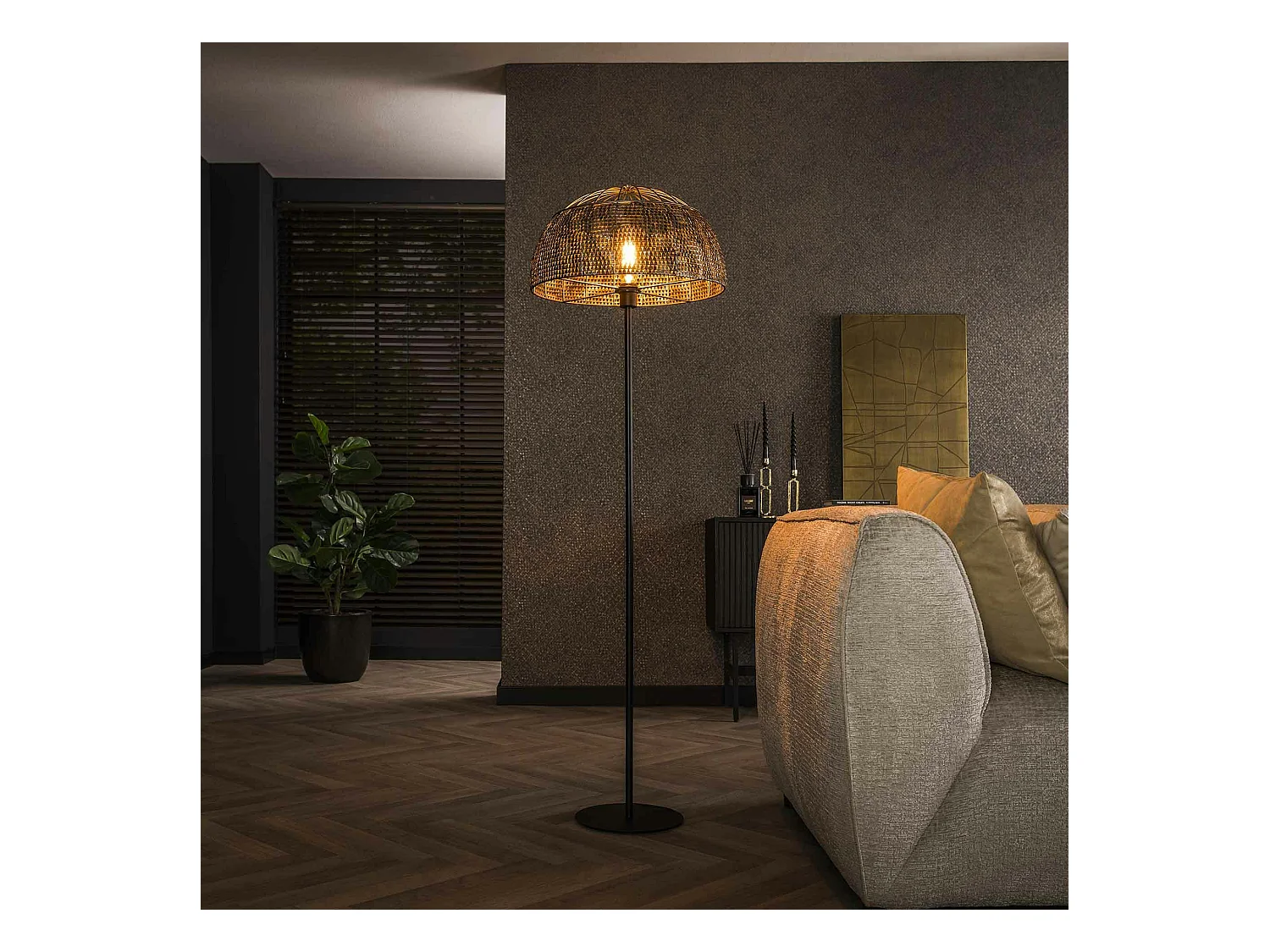 Lampadaire de salon avec abat-jour effet maille TRIBECA