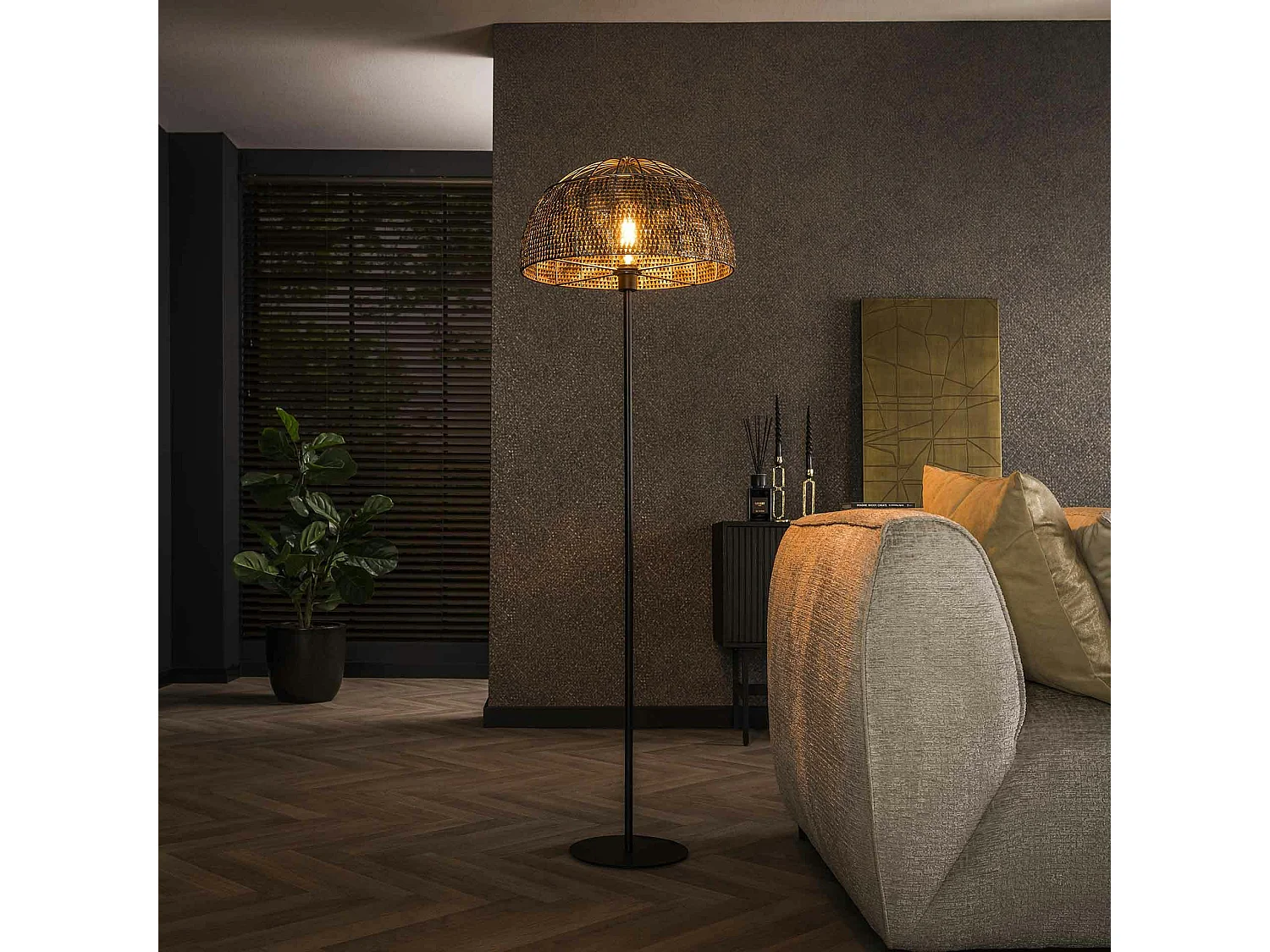 Lampadaire de salon avec abat-jour effet maille TRIBECA