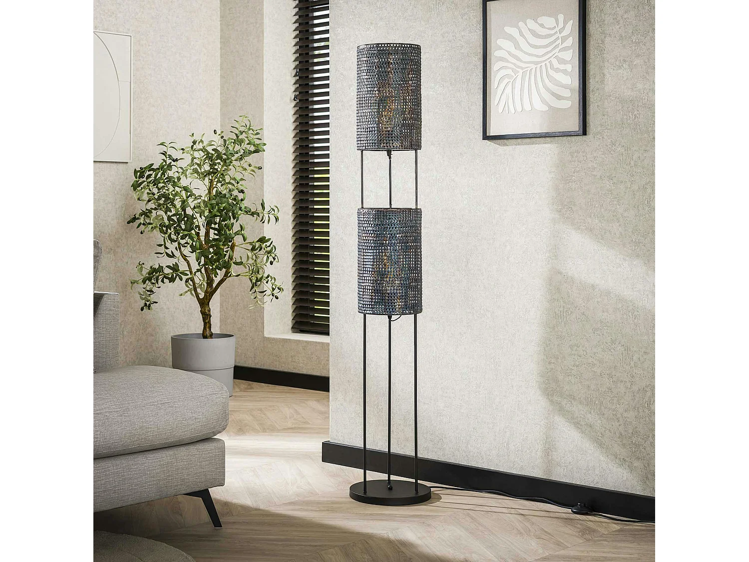 Lampadaire moderne 2 lampes effet maille TRIBECA