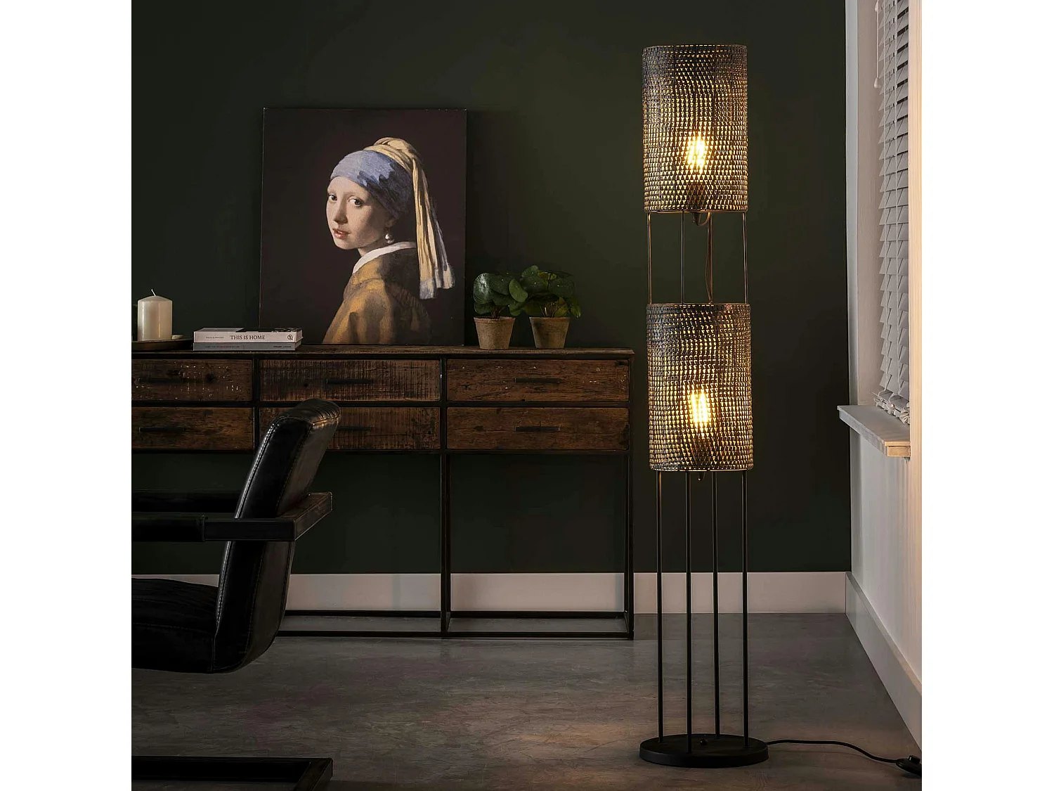 Lampadaire moderne 2 lampes effet maille TRIBECA