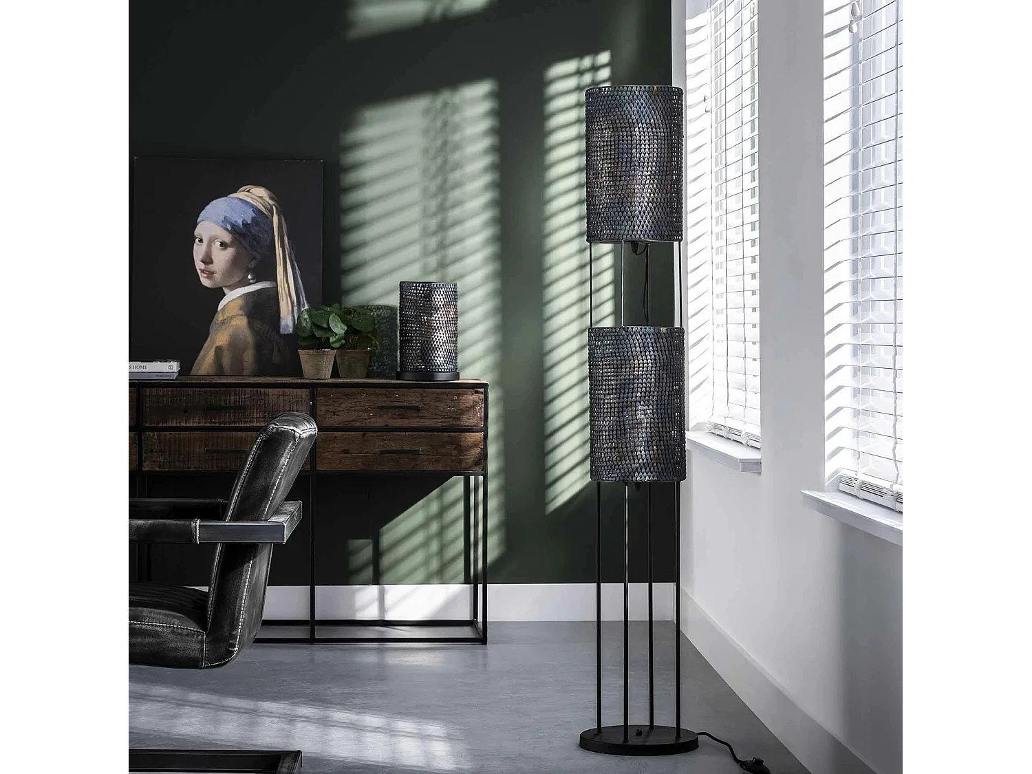 Lampadaire moderne 2 lampes effet maille TRIBECA