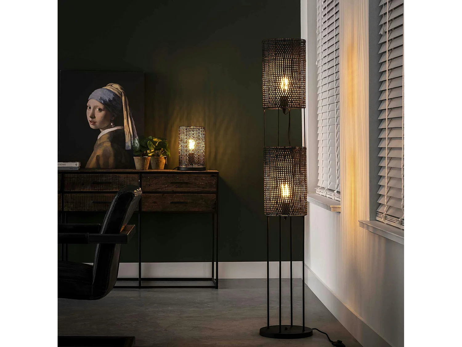 Lampadaire moderne 2 lampes effet maille TRIBECA