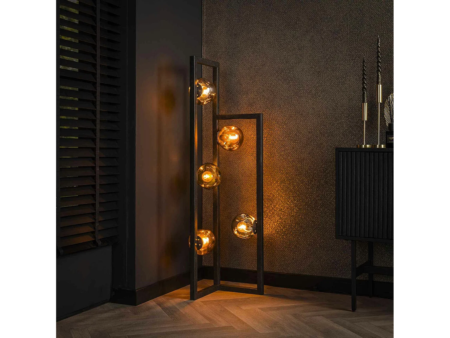 Lampadaire d'angle 5 abat-jour en verre déformé NIAGARA