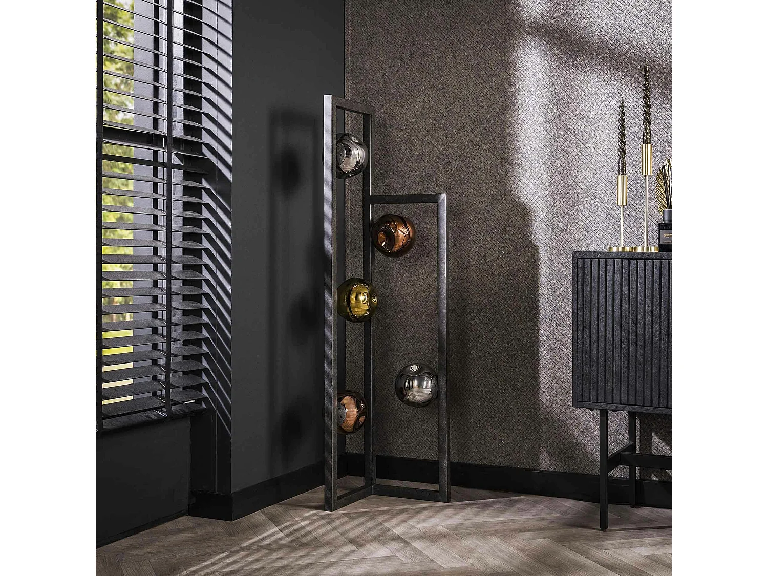 Lampadaire d'angle 5 abat-jour en verre déformé NIAGARA