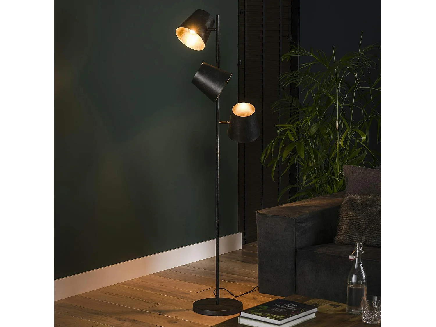 Lampadaire industriel 3 abat-jour métal finition charbon NIAGARA