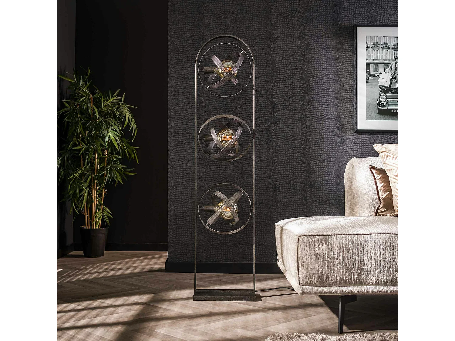 Lampadaire salon 3 anneaux métalliques TRIBECA