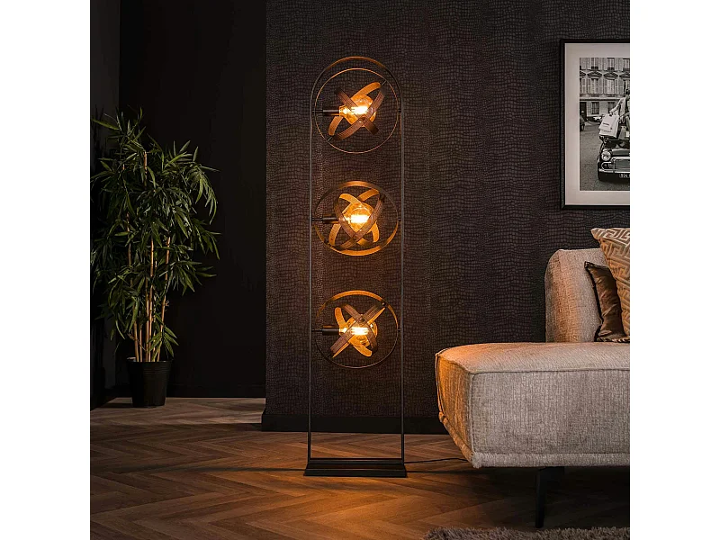 Lampadaire salon 3 anneaux métalliques TRIBECA