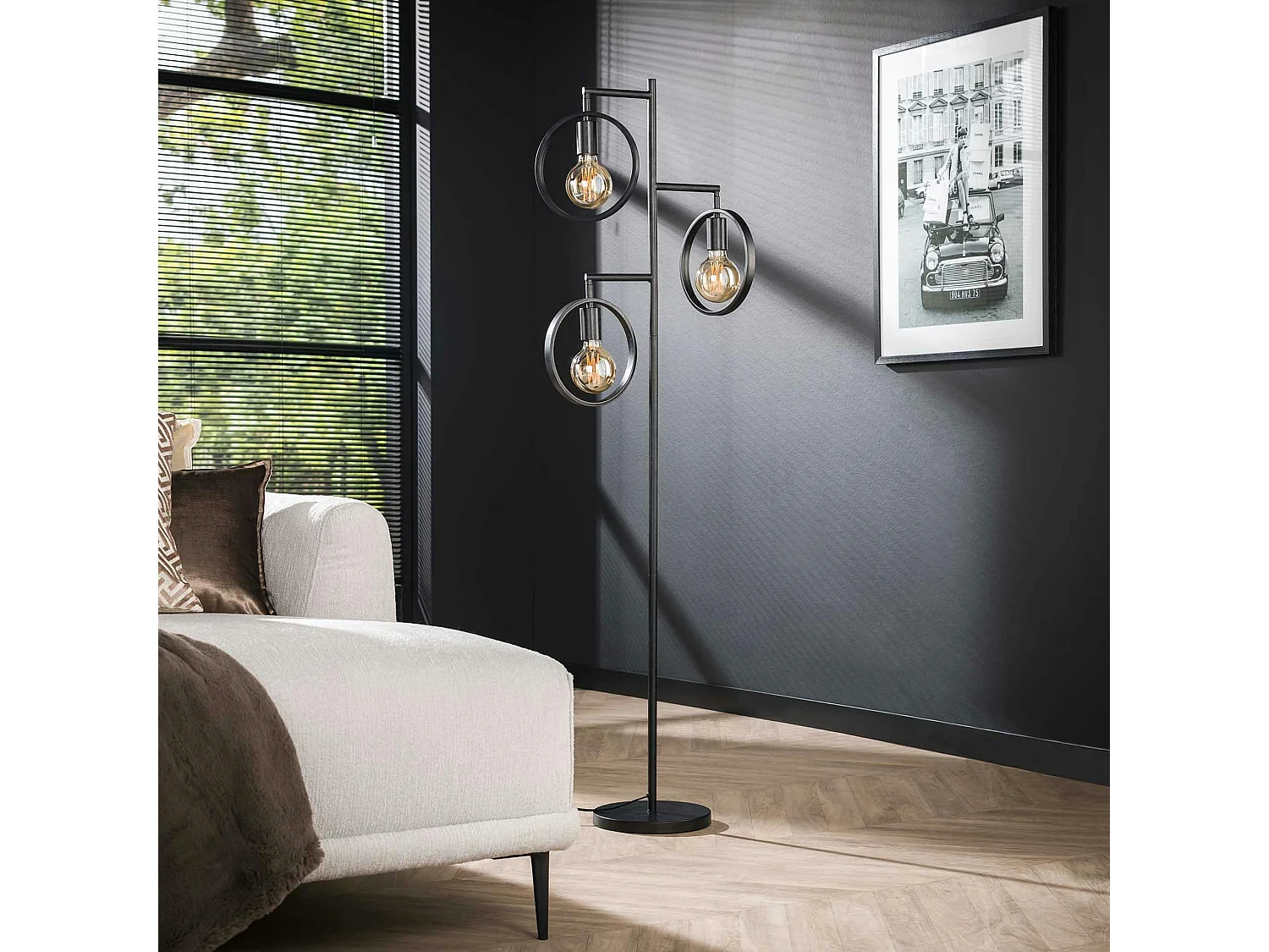 Lampadaire de salon 3 anneaux, finition charbon RALF