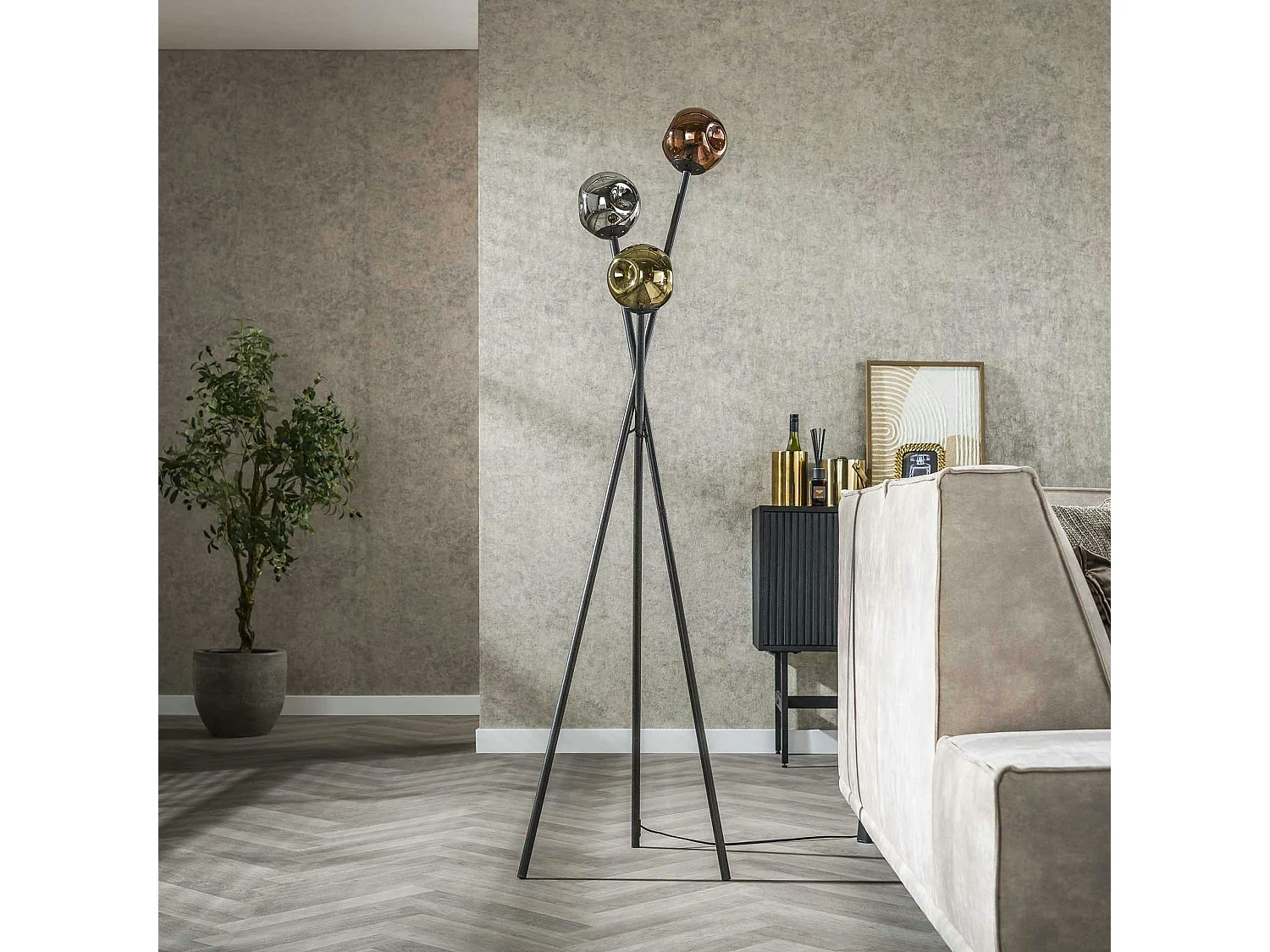 Lampadaire salon 3 abat-jour déformés multicolores NIAGARA