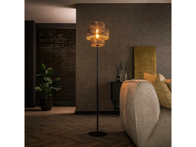 Lampadaire d'ambiance avec abat-jour frise métallique TRIBECA