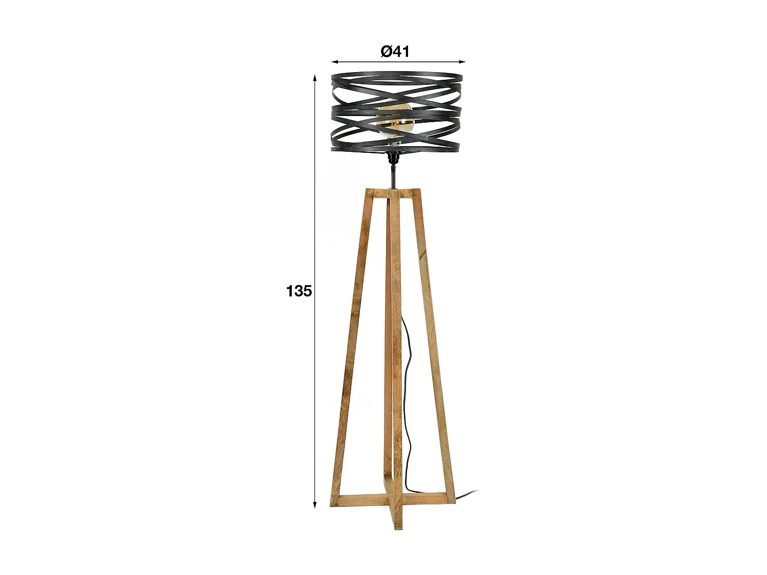 Lampadaire moderne effet ruban pieds bois naturel RALF