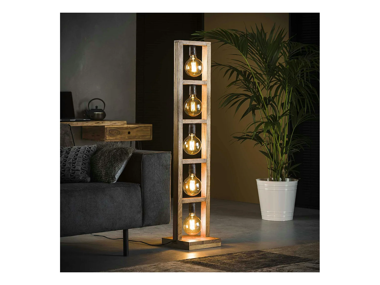 Lampadaire contemporain échelle bois 5 lampes LUCKNOW