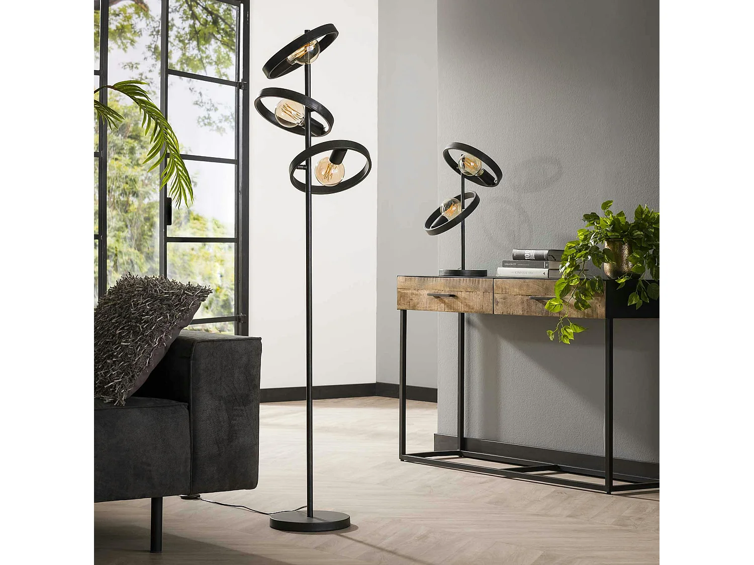 Lampadaire design 3 anneaux RALF