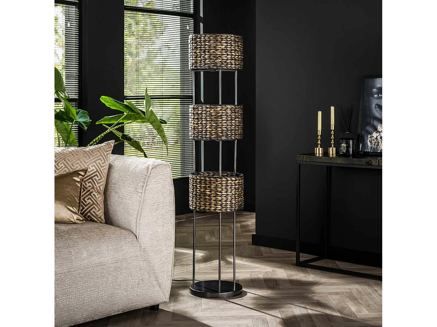 Lampe sur pied en jacinthe d'eau 3 abat-jour TASMANIE