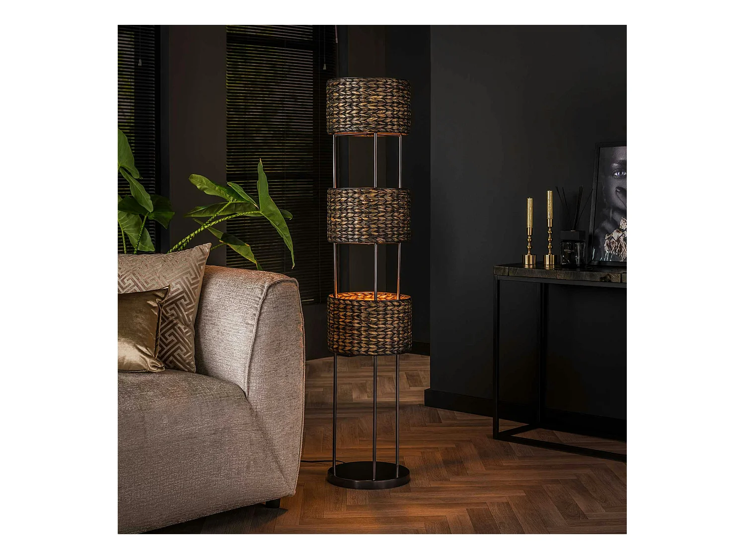 Lampe sur pied en jacinthe d'eau 3 abat-jour TASMANIE