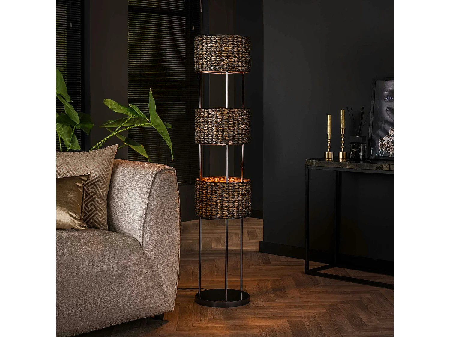 Lampe sur pied en jacinthe d'eau 3 abat-jour TASMANIE