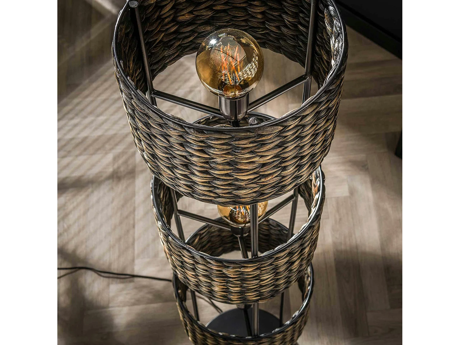 Lampe sur pied en jacinthe d'eau 3 abat-jour TASMANIE