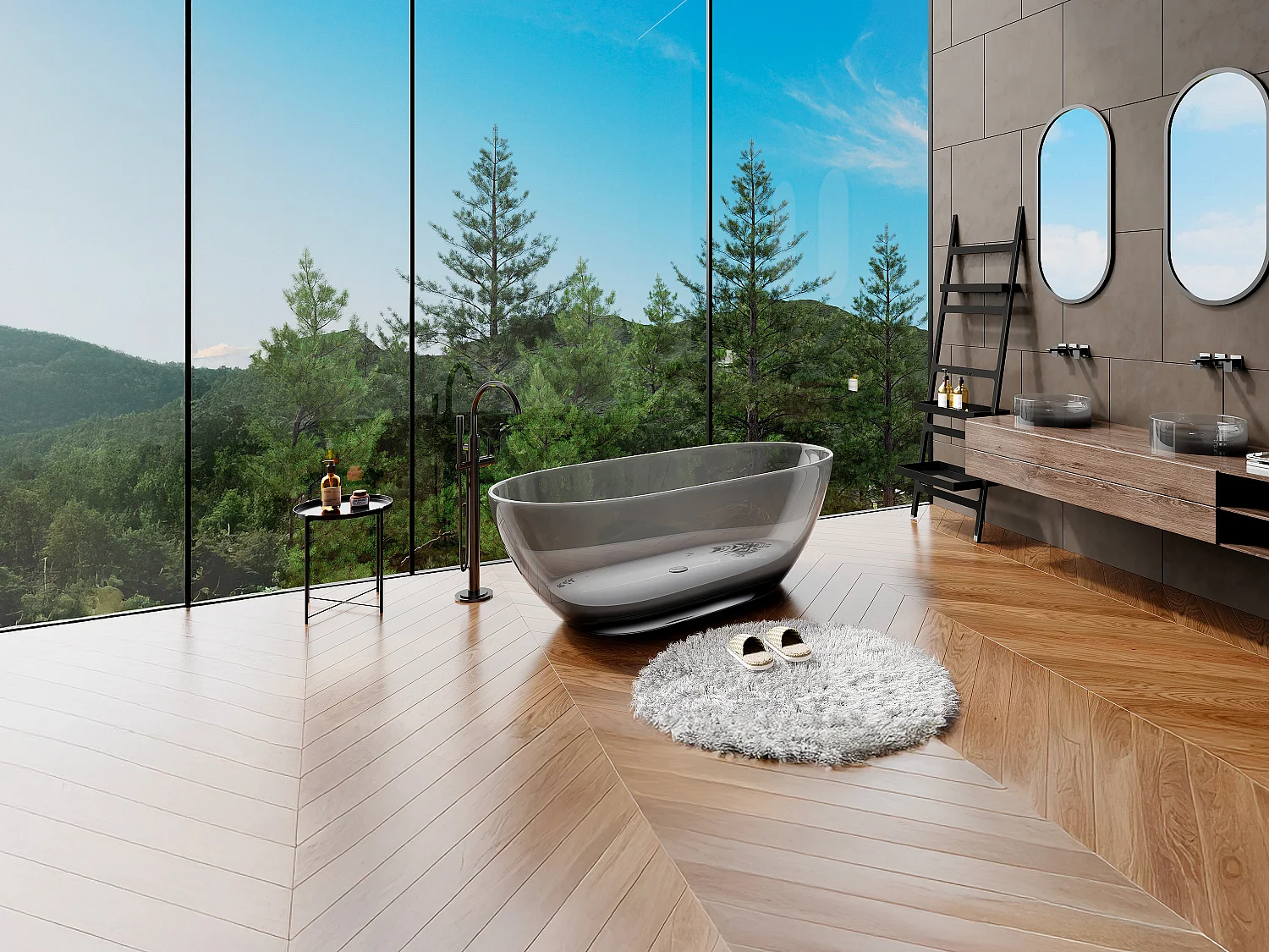 Wanna wolnostojąca przezroczysta - 292 l - 160 x 72 x 56 cm - Szary - Żywica - SPAVO