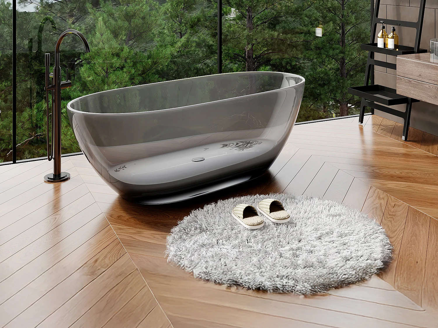 Wanna wolnostojąca przezroczysta - 292 l - 160 x 72 x 56 cm - Szary - Żywica - SPAVO